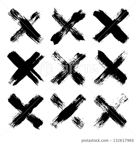Grunge crosses, brush strokes, x mark, lines, ink smudges, hand-drawn scribble shapes. Handmade sketchy marks, acrylic stains, charcoal streaks. Paint textures, dry brush effect. Vector illustration Grunge crosses, brush strokes, x mark, lines, ink smudges, hand-drawn scribble shapes. Handmade sketchy marks, acrylic stains, charcoal streaks. Paint textures, dry brush effect. Vector illustration 132617968