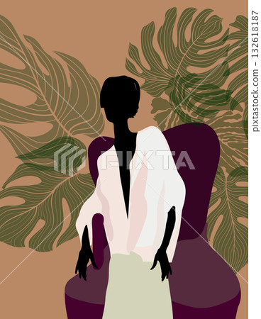 Woman sitting over Garden background. Woman sitting over Garden background. 132618187