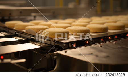 Automated Sponge Cake Production Line in Industrial Baking Facility 132618629