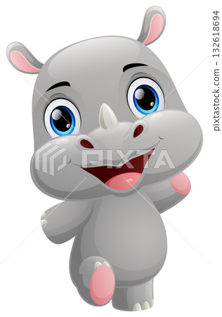 Cute rhino cartoon on white background 132618694