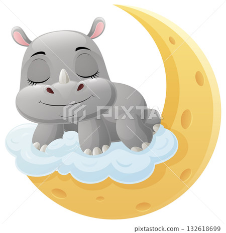 Cute rhino cartoon sleeping on the moon Cute rhino cartoon sleeping on the moon 132618699
