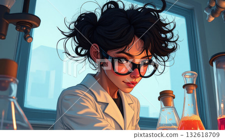 Talented girl scientist conducts an experiment for the sake of science. woman in a scientific laboratory 132618709