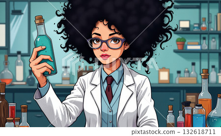 Talented girl scientist conducts an experiment for the sake of science. woman in a scientific laboratory Talented girl scientist conducts an experiment for the sake of science. woman in a scientific laboratory 132618711