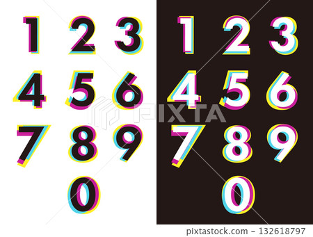 Glitch Effect Numbers 0-9 - CMY Color Noise / Digital Design 132618797