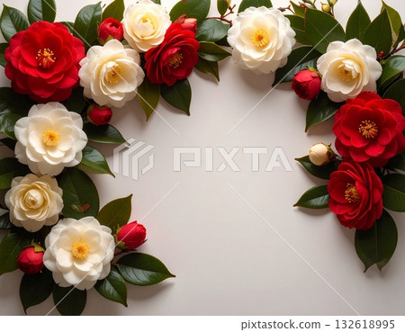 山茶花邊框背景材料 132618995