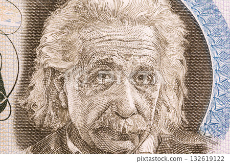 Albert Einstein a closeup portrait from Israeli money 132619122