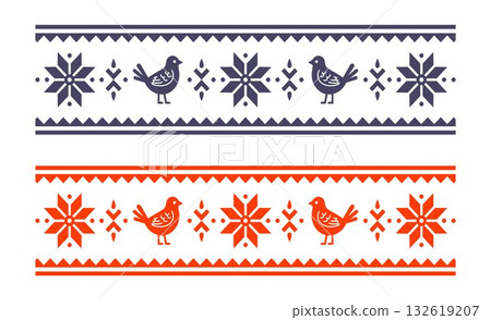 Traditional Russian ornament. Animal motifs. 132619207