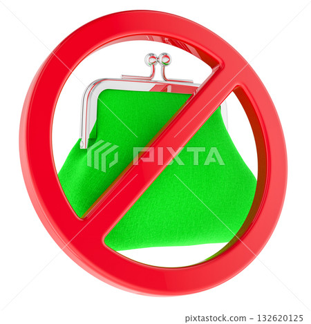 Coin purse with prohibition sign. 3D rendering 132620125
