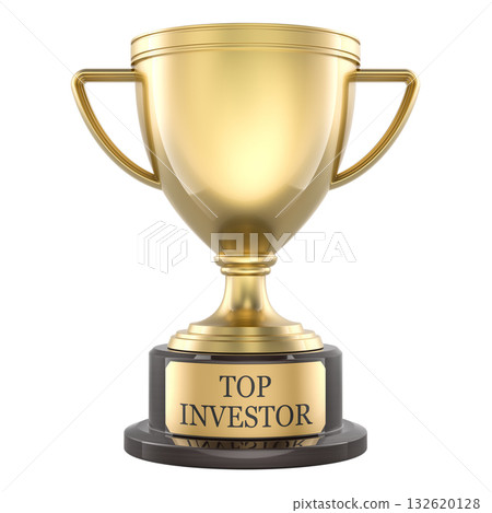 Top Investor, gold trophy cup. 3D rendering 132620128