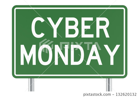 Cyber Monday, green road sign. 3D rendering 132620132