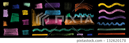 Colorful bright painted halftone vector marker strokes, Grainy brush texture effect for collage graphic design Colorful bright painted halftone vector marker strokes, Grainy brush texture effect for collage graphic design 132620178