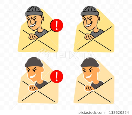 Letter, envelope, phishing, spam and scam, graphic design. Internet fraudster, criminal, deception and data theft, vector design and illustration Letter, envelope, phishing, spam and scam, graphic design. Internet fraudster, criminal, deception and data theft, vector design and illustration 132620234