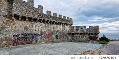 Troia , Portugal - Mar 01, 2025: 7th Battery of the Outao Coastal Artillery Regiment in Troia, Portugal. Troia , Portugal - Mar 01, 2025: 7th Battery of the Outao Coastal Artillery Regiment in Troia, Portugal. 132620404