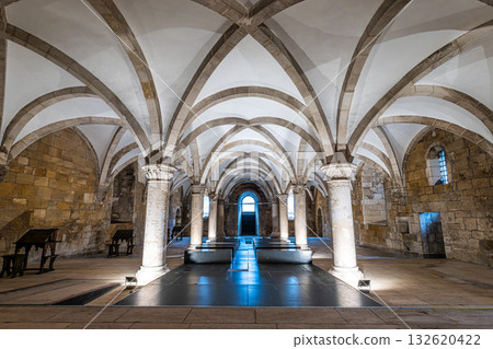 Alcobaca, Portugal - Mar 08, 2025: The monks hall of Alcobaca monastery of Santa Maria at Alcobaca, Portugal 132620422