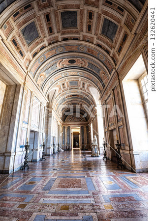 Mafra, Portugal - Apr 11, 2025: Interior of the Mafra National Palace at Mafra, Portugal. Mafra, Portugal - Apr 11, 2025: Interior of the Mafra National Palace at Mafra, Portugal. 132620441