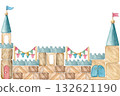 Assembled from wooden blocks and hand-painted in watercolor on an isolated white background, the festive castle is suitable for creating compositions, decorating cards, invitations and gift wrapping. 132621190