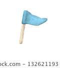 blue flag, hand-drawn in watercolor on an isolated white background, are suitable for creating compositions, decorating postcards, invitations, organizing holidays, competitions, gift packaging. 132621193