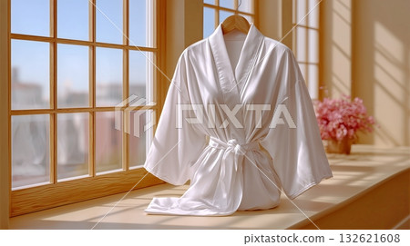 Shoji Window Shadows on Folded Hospital Gown Serene Japanese Healing Atmosphere 132621608