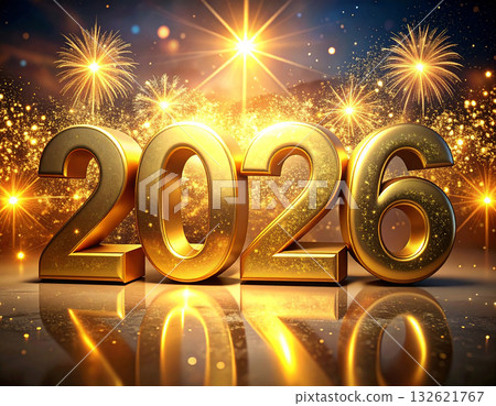 2026 in large numbers on a celebrate background. Golden with a shiny effect. Symbol of New Year. 2026 in large numbers on a celebrate background. Golden with a shiny effect. Symbol of New Year. 132621767