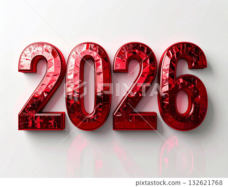 Celebration design. 2026 in large numbers on a white background. Red with a shiny effect. Symbol of New Year. 132621768