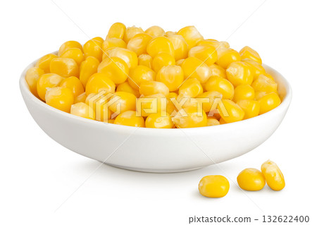 corn seeds in ceramic bowl isolated on white background with full depth of field corn seeds in ceramic bowl isolated on white background with full depth of field 132622400