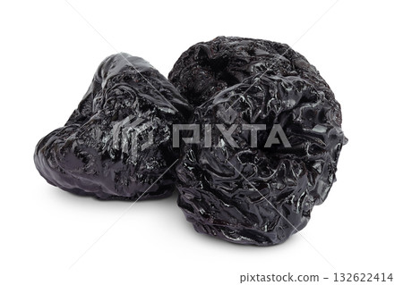 Prunes isolated on white background, heap of dried plums 132622414