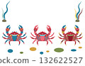 一套可愛的裝飾螃蟹插圖，帶有斯堪的納維亞風格的裝飾圖案。 132622527