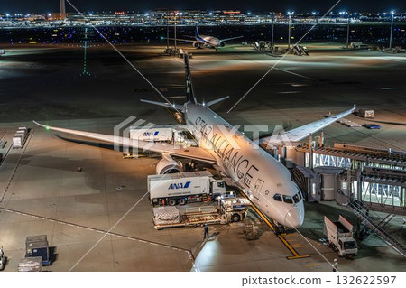羽田機場夜間,停放的飛機,東京大田區 羽田機場夜間,停放的飛機,東京大田區 132622597