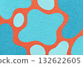 Abstract blue, turquoise and coral background with amorphous shapes and spots, paper texture in flat organic design 132622605