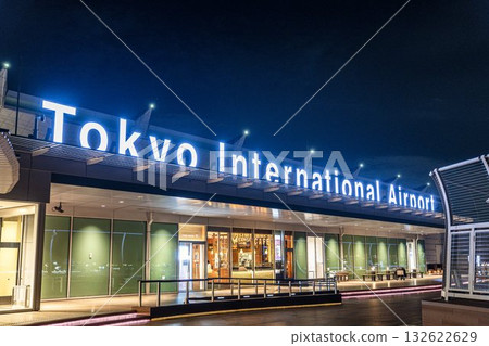 Night view of Haneda Airport Terminal 3, observation deck, Ota Ward, Tokyo 132622629