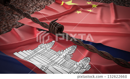 The China and Cambodia  flag for Background concept 3d rendering. 132622668