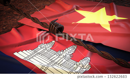 The Vietnam and Cambodia flag for Background concept 3d rendering. The Vietnam and Cambodia flag for Background concept 3d rendering. 132622683