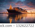 Cargo ship decorated for New Year celebrations 132622722