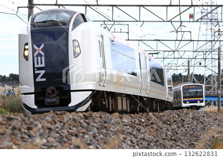 The Narita Express and the Sobu Main Line run parallel to each other 132622831
