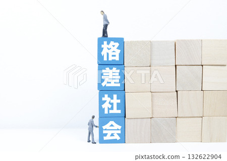 A wall of social inequality and a businessman doll. An image symbolizing economic inequality. 132622904