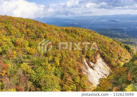 磐梯吾妻天際線的秋天:從福島縣福島市不動澤橋眺望的紅葉與山脈 磐梯吾妻天際線的秋天:從福島縣福島市不動澤橋眺望的紅葉與山脈 132623099