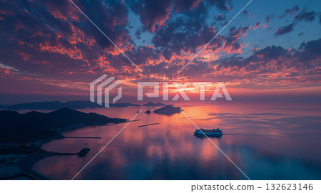 The red sunset in the bay (the magic hour when silence and brilliance blend together) 132623146