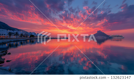 The red sunset in the bay (the magic hour when silence and brilliance blend together) 132623147