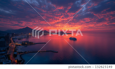 海灣的紅色日落（寂靜與輝煌交融的魔幻時刻） 132623149