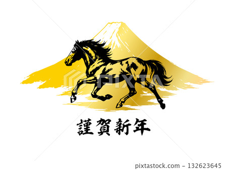 Horse and Mt. Fuji silhouette New Year's card material Horse and Mt. Fuji silhouette New Year's card material 132623645