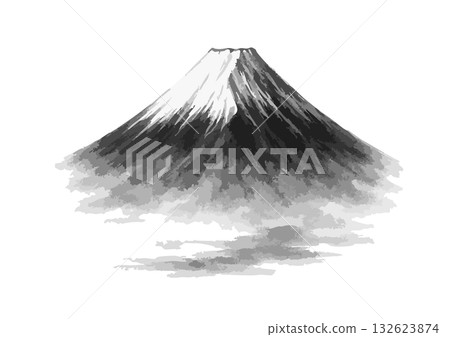 Mount Fuji - Ink painting style monochrome illustration Mount Fuji - Ink painting style monochrome illustration 132623874