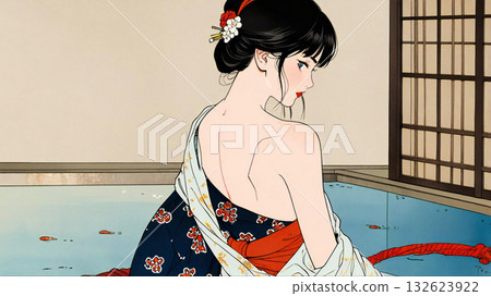 Sexy woman in a kimono / Modern Ukiyo-e / Hidden Beauty Sexy woman in a kimono / Modern Ukiyo-e / Hidden Beauty 132623922