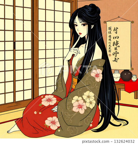 Sexy woman in a kimono / Modern Ukiyo-e / Hidden Beauty 132624032