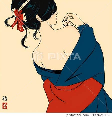Sexy woman in a kimono / Modern Ukiyo-e / Hidden Beauty 132624038