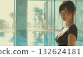Japanese woman by the pool / Minimal hotel background, cleanliness, copy space Japanese woman by the pool / Minimal hotel background, cleanliness, copy space 132624181
