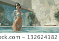 Japanese woman by the pool / Minimal hotel background, cleanliness, copy space Japanese woman by the pool / Minimal hotel background, cleanliness, copy space 132624182