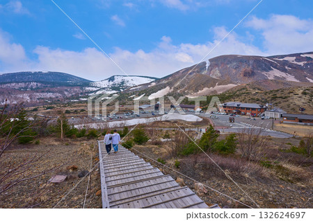 View to the west from the steps of Azuma Kofuji in Fukushima City, Fukushima Prefecture (including Jododaira, the parking lot, Mount Horai, Mount Higashi-Azuma, and remaining snow) View to the west from the steps of Azuma Kofuji in Fukushima City, Fukushima Prefecture (including Jododaira, the parking lot, Mount Horai, Mount Higashi-Azuma, and remaining snow) 132624697