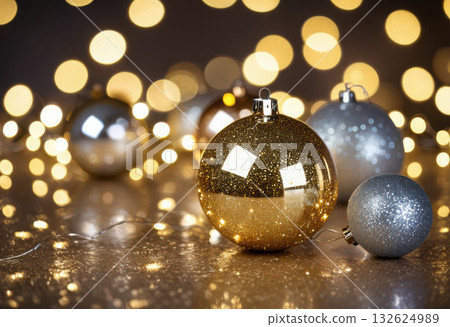 Golden glittering Christmas balls 132624989
