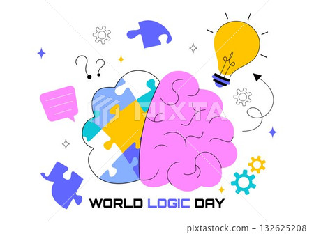World Logic Day Vector Illustration Featuring Creative Thinking, Analytical Mind, Puzzle, Decision Making, and Smart Brain in a Flat Background 132625208