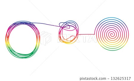Tangle and untangle, psychotherapy and psychology concept problems solution vector line illustration. Tangle and untangle, psychotherapy and psychology concept problems solution vector line illustration. 132625317